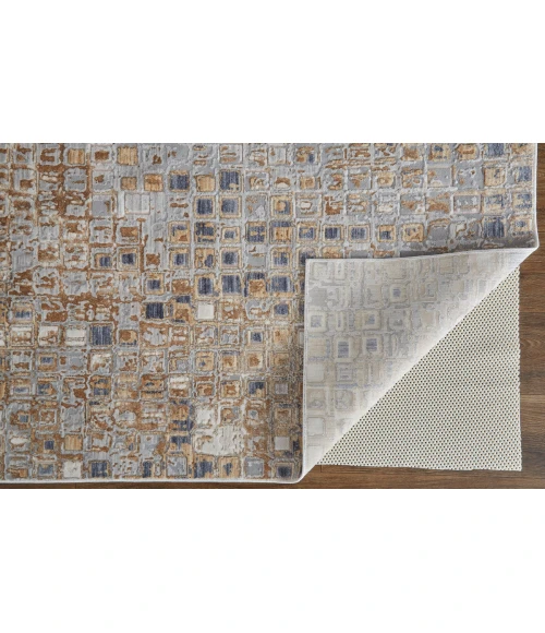 Feizy Laina Mid-Century Modern Geometric, Tan/Ivory/Blue, 3' x 10' Runner