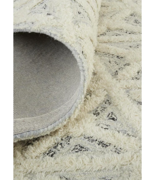 Feizy Anica Moroccan Wool Rug w/Diamond Lines, Ivory/Chambray Blue, 5ft x 8ft Area Rug