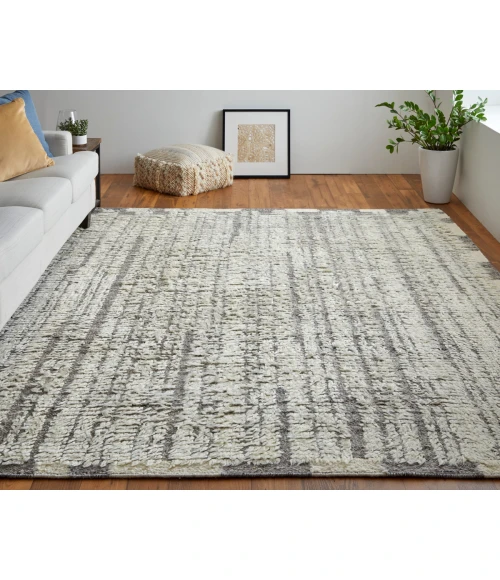 Feizy Ashby Casual Stripes, Ivory/Gray, 9' x 9' Round Rug