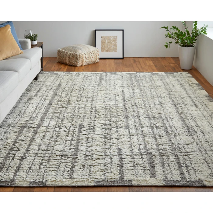 Feizy Ashby Casual Stripes, Ivory/Gray, 3'-6" x 5'-6" Accent Rug
