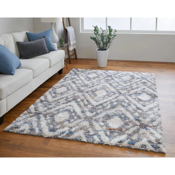 Feizy Mynka Global Diamond, Ivory/Gray/Taupe, 10' x 14' Area Rug