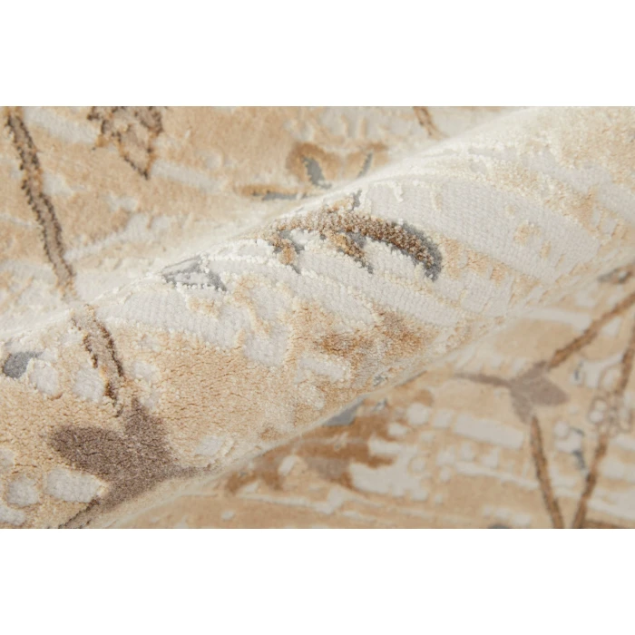 Feizy Celene Luxury & Glam Bordered, Tan/Ivory/Gray, 7'-9" x 7'-9" Round Rug