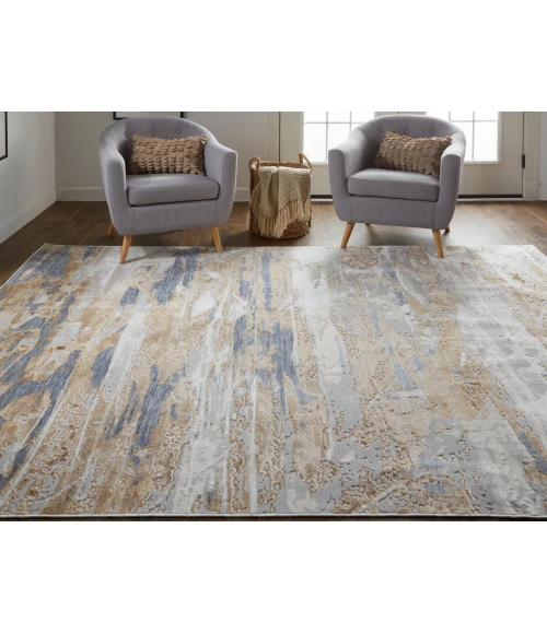 Feizy Laina Industrial Abstract, Tan/Orange/Ivory, 3' x 10' Runner