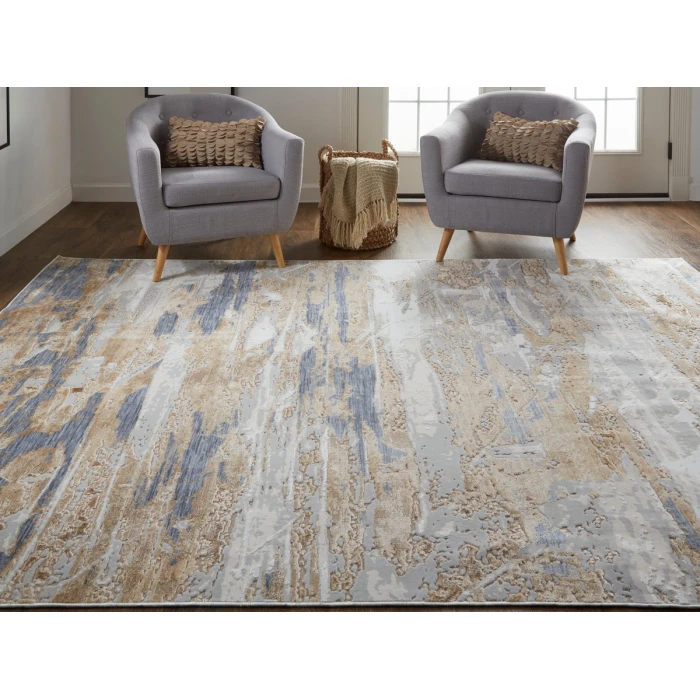 Feizy Laina Industrial Abstract, Tan/Orange/Ivory, 3' x 12' Runner