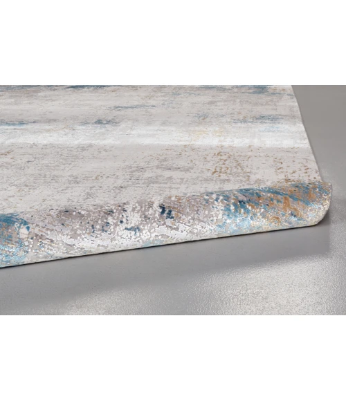 Feizy Cadiz Industrial Abstract, Ivory/Blue/Gold, 9'-9" x 13'-2" Area Rug