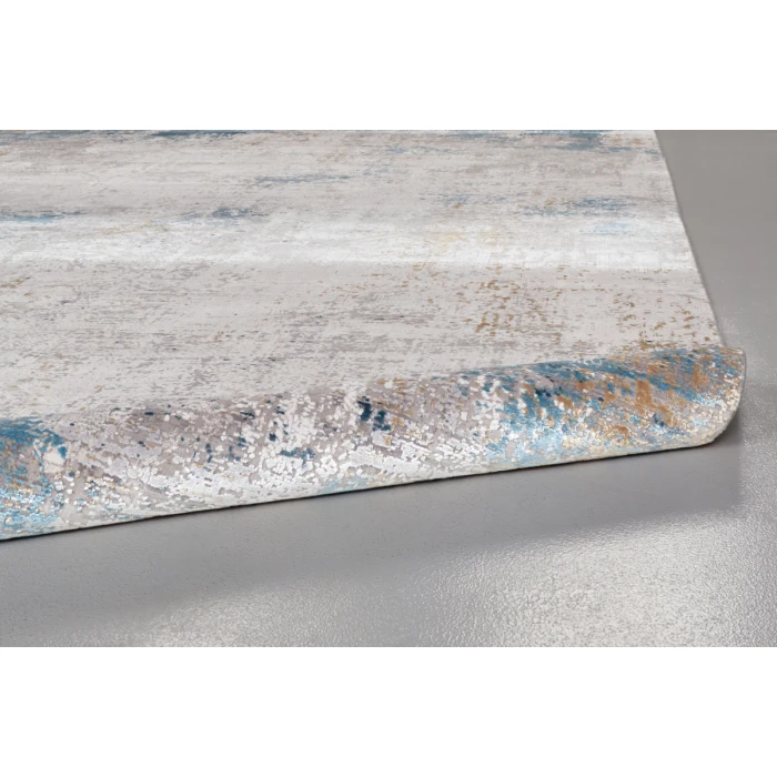 Feizy Cadiz Industrial Abstract, Ivory/Blue/Gold, 9'-9" x 13'-2" Area Rug