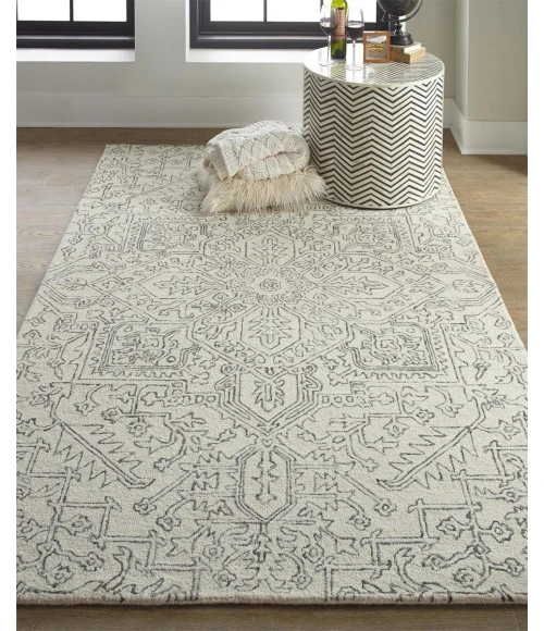 Feizy Belfort Vintage Medallion, White/Gray, 10' x 14' Area Rug