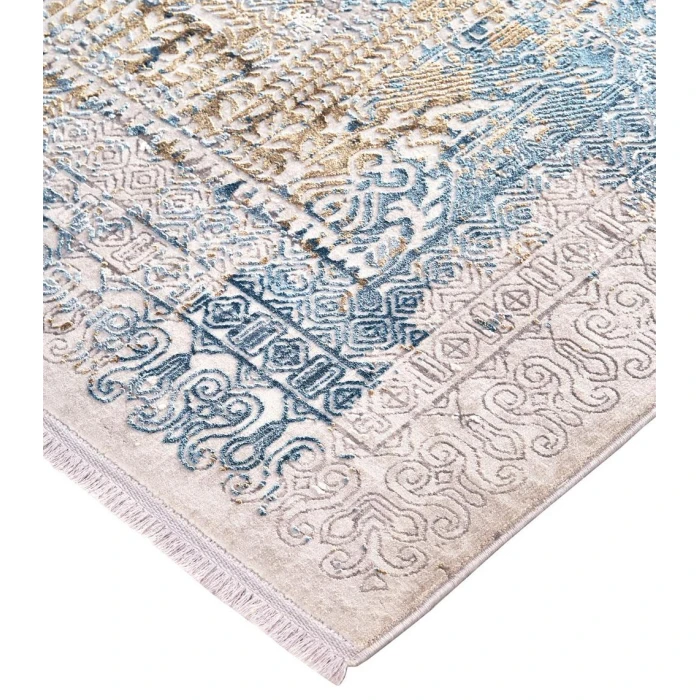 Feizy Cadiz Industrial Abstract, Blue/Gray/Gold, 12' x 18' Area Rug