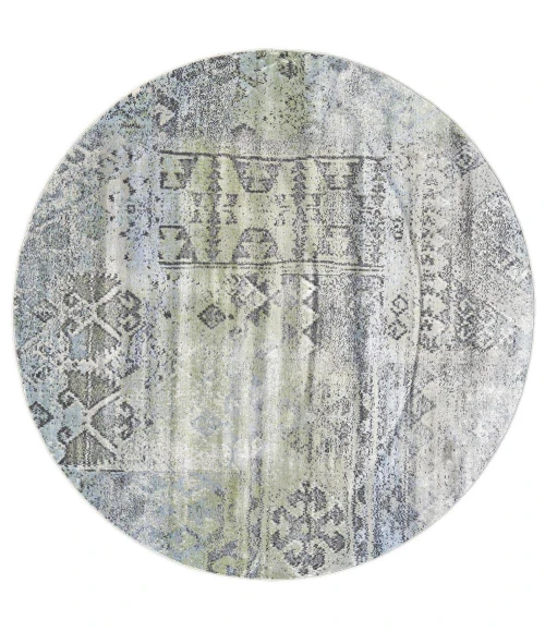 Feizy Katari Casual Abstract, Green/Blue/Gray, 8' x 8' Round Rug