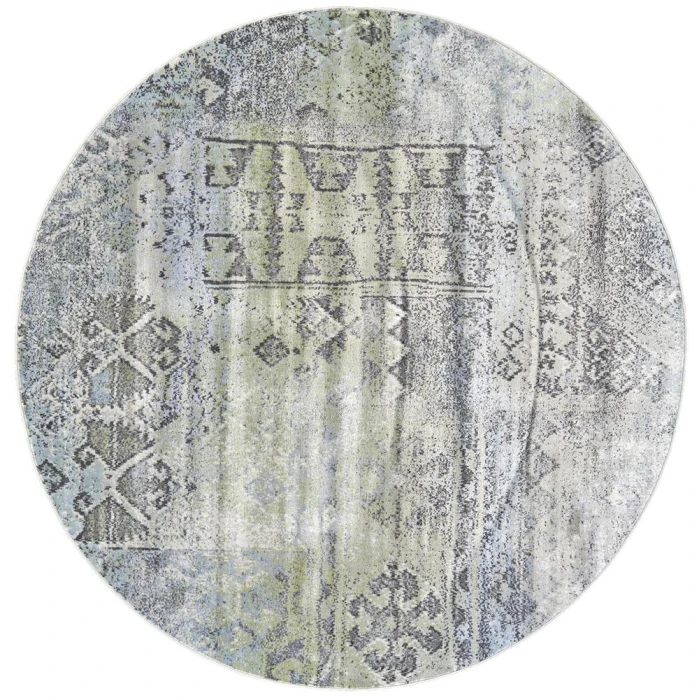 Feizy Katari Casual Abstract, Green/Blue/Gray, 8' x 8' Round Rug