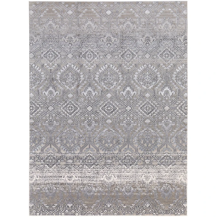Feizy Macklaine Bohemian & Eclectic Distressed, Ivory/Silver/Black, 12' x 15' Area Rug
