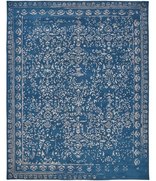 Feizy Bella High/Low Floral Wool Rug, Vallarta Blue/Silver Gray, 10ft x 14ft Area Rug