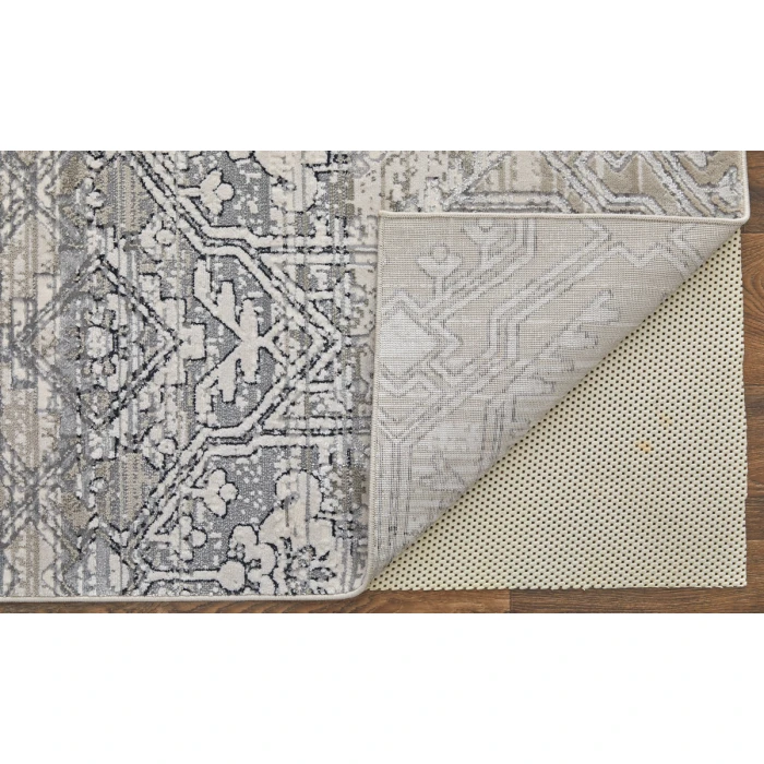 Feizy Macklaine Bohemian & Eclectic Distressed, Ivory/Silver/Black, 12' x 15' Area Rug