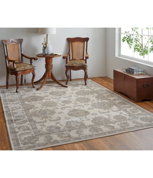 Feizy Celene Classic Bordered, Tan/Ivory/Brown, 7'-9" x 7'-9" Round Rug