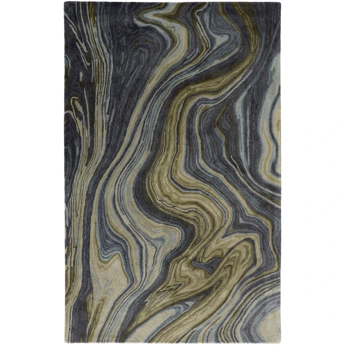 Feizy Amira Contemporary Marble Rug, Olive Green/Deep Gray/Blue, 8ft x 10ft Area Rug