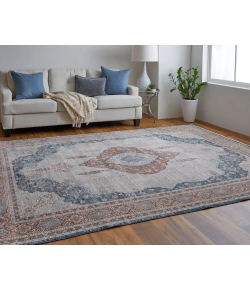Feizy Marquette Bohemian & Eclectic Medallion, Gray/Red/Blue, 2'-8" x 10' Runner