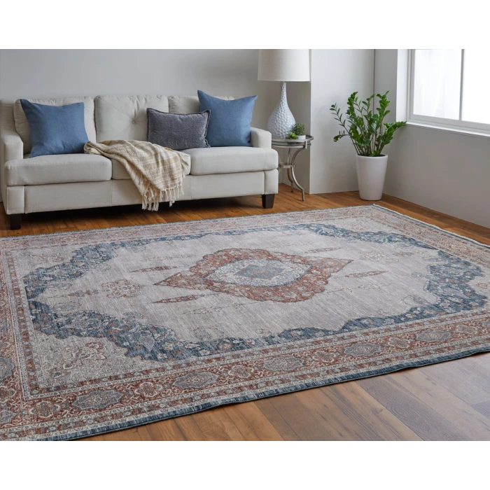 Feizy Marquette Bohemian & Eclectic Medallion, Gray/Red/Blue, 2'-8" x 12' Runner