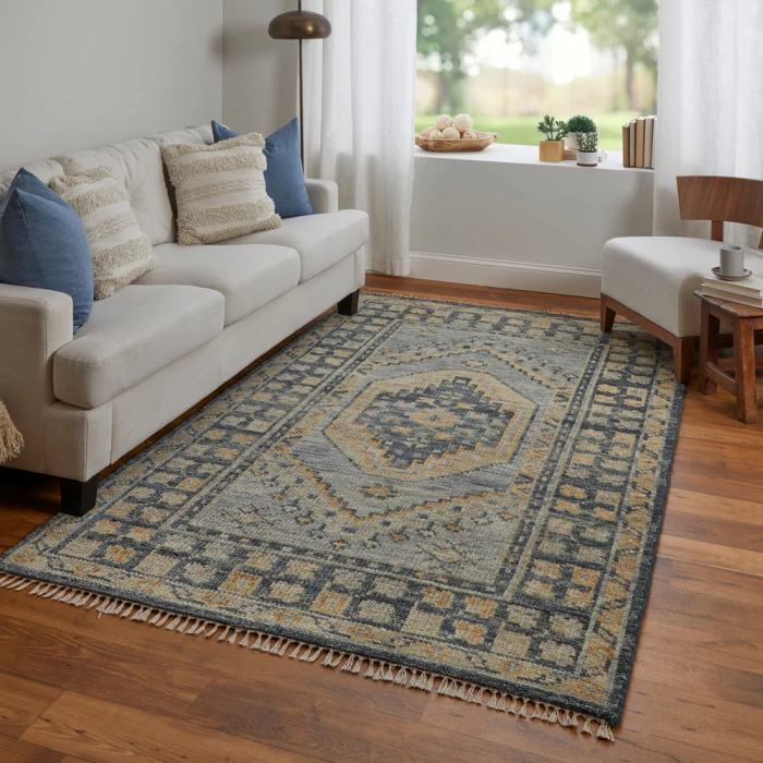 Feizy Fillmore Vintage Medallion, Blue/Gray, 2'-6" x 8' Runner