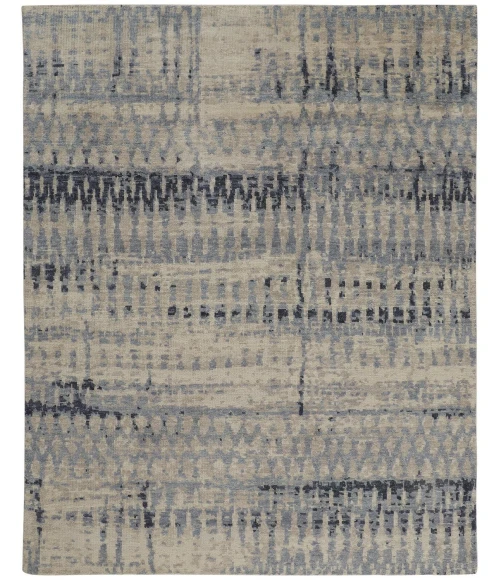 Feizy Palomar Hand-Knot Abstract Area Rug, Light Beige/Denim Blue, 8x6in x 11x6in