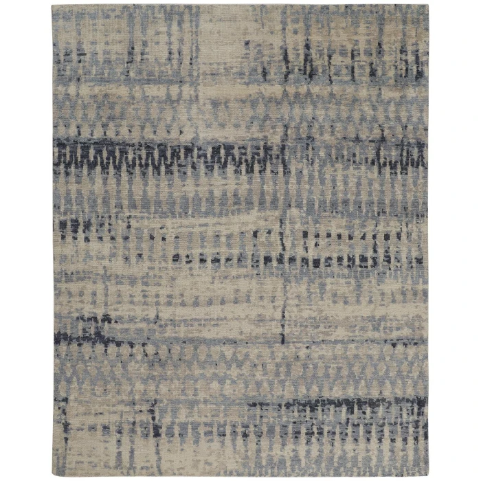 Feizy Palomar Hand-Knot Abstract Area Rug, Light Beige/Denim Blue, 5x6in x 8x6in