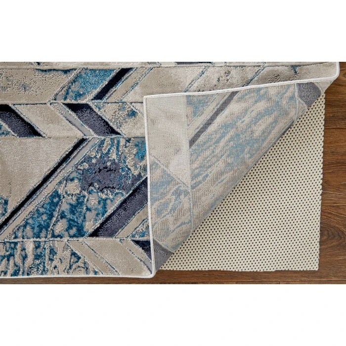 Feizy Indio Casual Herringbone, Ivory/Blue/Gray, 3'-11" x 6' Accent Rug