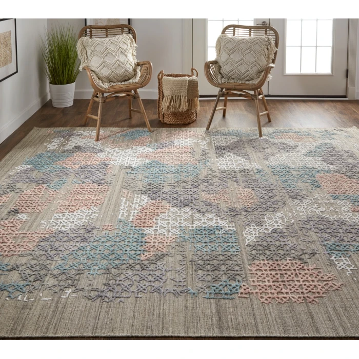 Feizy Elias Casual Abstract, Pink/Blue/Taupe, 2'-9" x 10' Runner