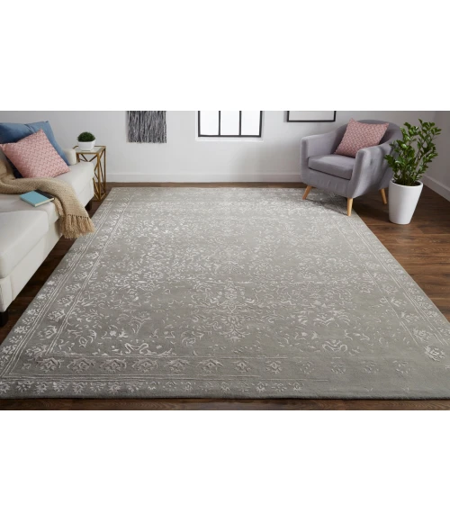 Feizy Bella High/Low Floral Wool Rug, Warm Silver Gray, 10ft x 14ft Area Rug