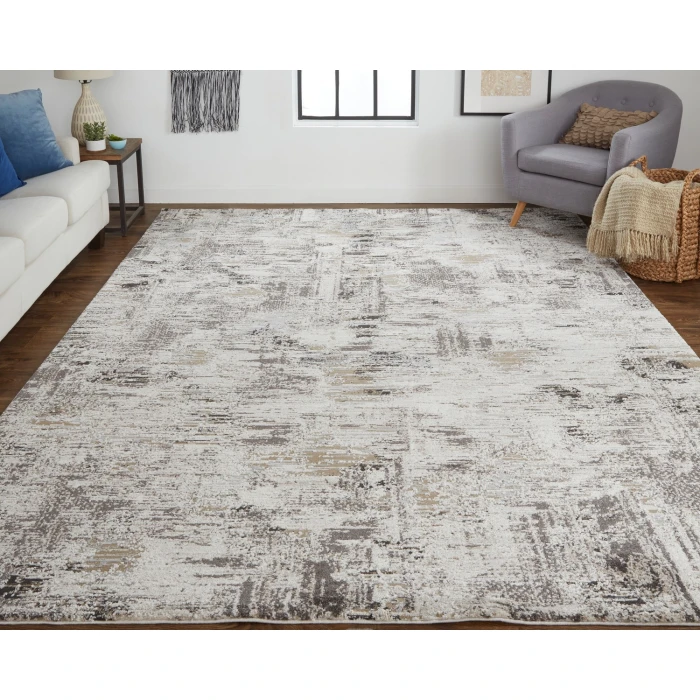 Feizy Vancouver Contemporary Abstract Rug, Ivory/Charcoal Gray, 8' x 10' Area Rug