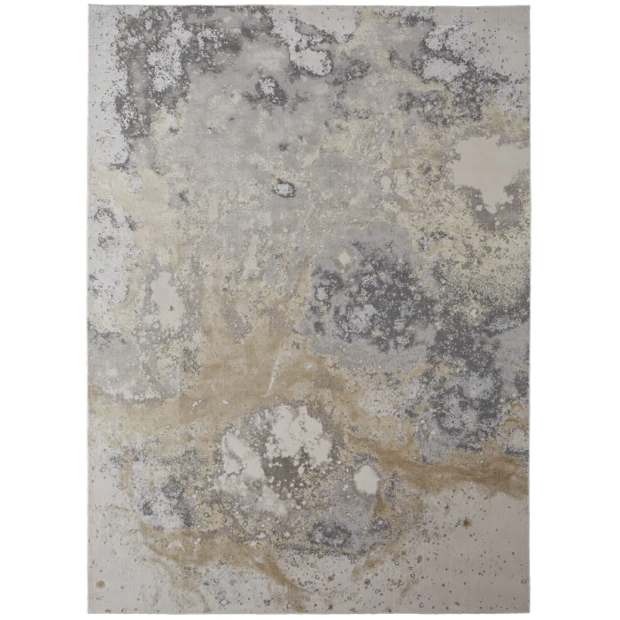 Feizy Astra Industrial Abstract, Gray/Gold/Ivory, 6'-7" x 9'-6" Area Rug