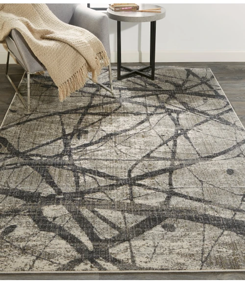 Feizy Kano Industrial Abstract, Taupe/Gray/Ivory, 8'-9" x 8'-9" Round Rug