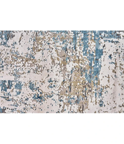 Feizy Cadiz Industrial Abstract, Ivory/Tan/Blue, 9'-9" x 13'-2" Area Rug