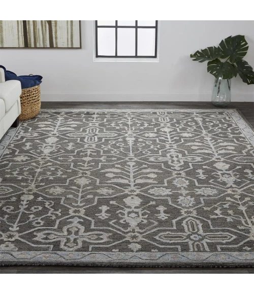 Feizy Fallon Rustic Farmhouse Rug, Ornamental, Warm Dark Gray, 2ft x 3ft Accent Rug
