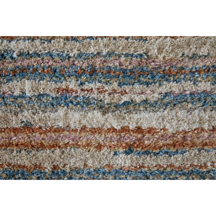 Feizy Mynka Casual Stripes, Ivory/Blue/Orange, 7'-11" x 10' Area Rug