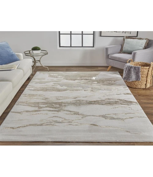 Feizy Aura Casual Abstract, Ivory/Tan/Gray, 12' x 18' Area Rug