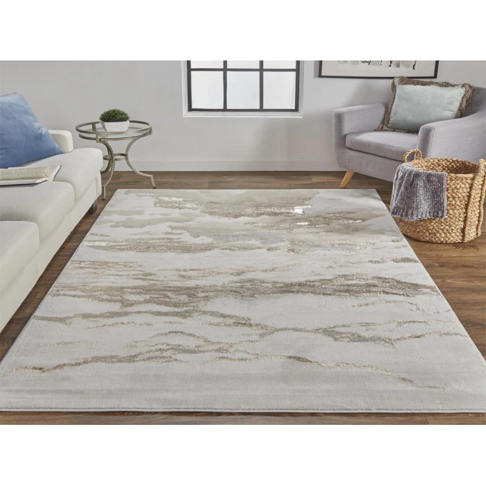 Feizy Aura Casual Abstract, Ivory/Tan/Gray, 12' x 18' Area Rug