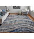Feizy Edgemont Casual Abstract, Blue/Gray/Orange, 10' x 14' Area Rug