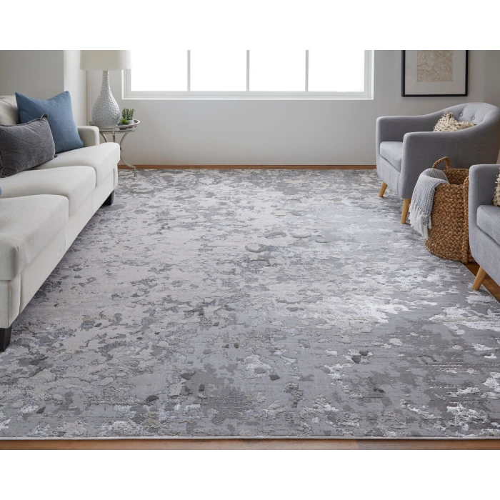 Feizy Micah Industrial Abstract, Silver/Gray/White, 3'-11" x 6' Accent Rug