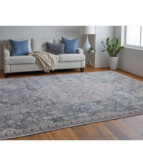 Feizy Marquette Bohemian & Eclectic Medallion, Blue/Ivory, 2'-8" x 10' Runner