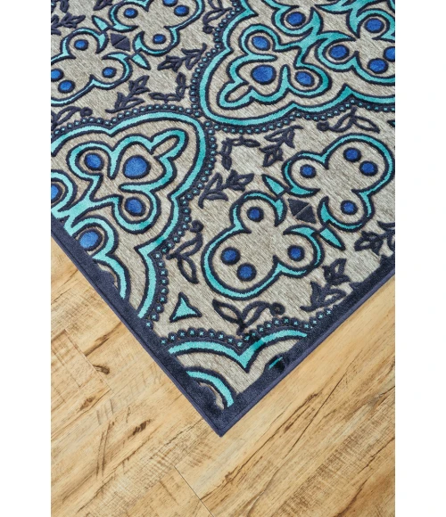 Feizy Saphir Callo Bohemian & Eclectic Damask, Tan/Taupe/Blue, 7'-6" x 10'-6" Area Rug