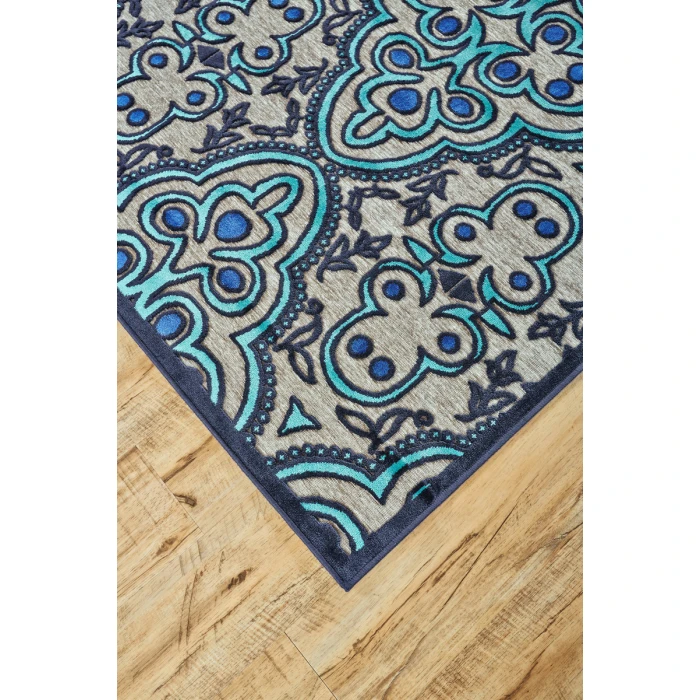 Feizy Saphir Callo Bohemian & Eclectic Damask, Tan/Taupe/Blue, 7'-6" x 10'-6" Area Rug