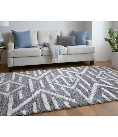 Feizy Mynka Bohemian & Eclectic Diamond, Gray/Ivory, 7'-11" x 10' Area Rug