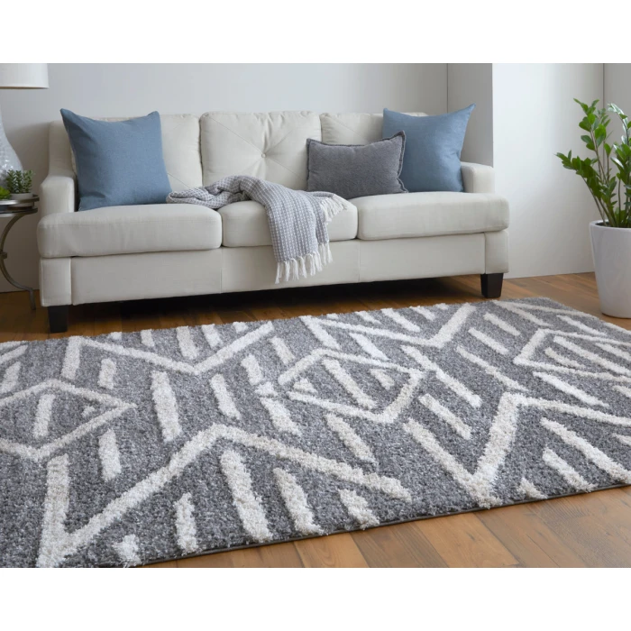 Feizy Mynka Bohemian & Eclectic Diamond, Gray/Ivory, 4' x 6' Accent Rug