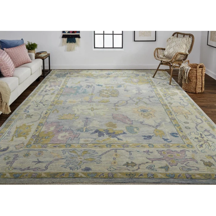 Feizy Karina Hand-Knotted Botanical Accent Rug, Gray/Yellow, 3ft-6in x 5ft-6in
