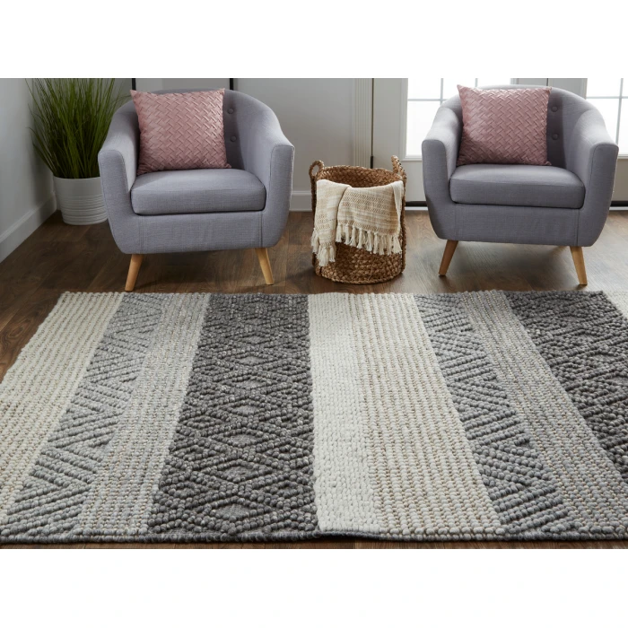 Feizy Berkeley Casual Stripes, Gray/Taupe/Tan, 9'-6" x 13'-6" Area Rug