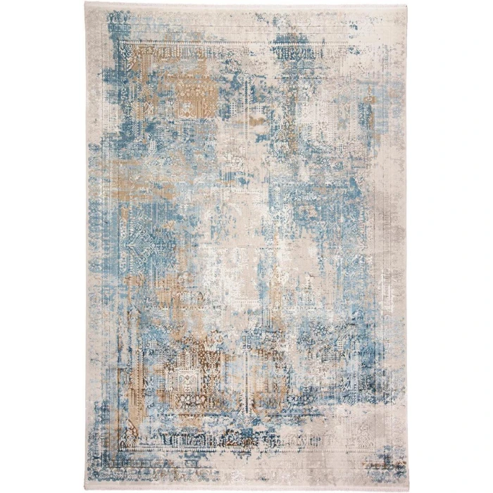 Feizy Cadiz Industrial Abstract, Blue/Gray/Gold, 12' x 18' Area Rug