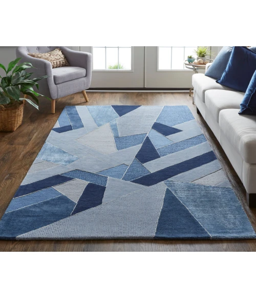 Feizy Nash Farmhouse Geometric, Blue/Silver, 9' x 12' Area Rug