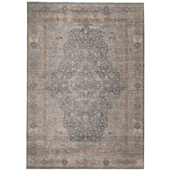 Feizy Marquette Rustic Persian Farmhouse Rug, Denim Blue/Rust, 2ft x 3ft Accent Rug