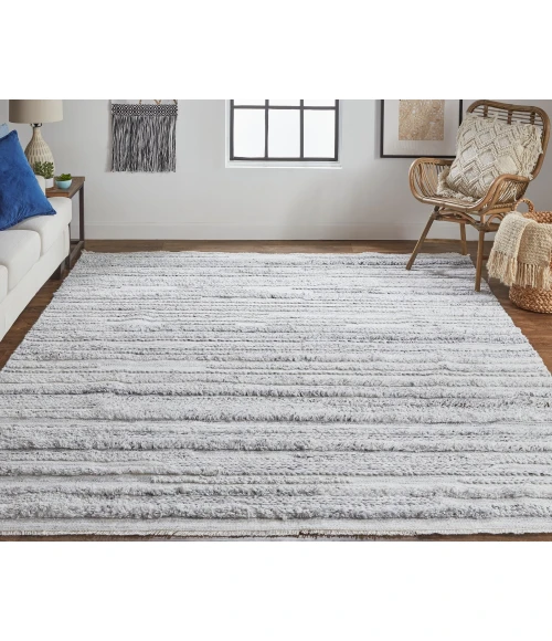 Feizy Alden Contemporary Bohemian Shag Rug, Ivory/Light Gray, 10ft x 14ft Area Rug