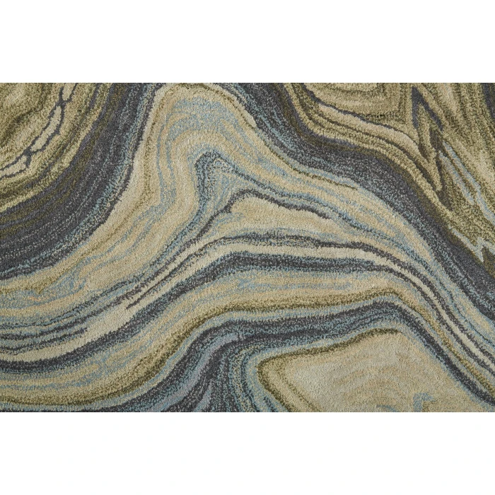 Feizy Amira Contemporary Marble Rug, Olive Green/Deep Gray/Blue, 8ft x 10ft Area Rug