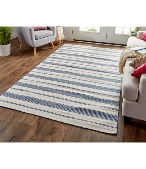 Feizy Duprine Casual Stripes, White/Ivory/Blue, 10' x 14' Area Rug
